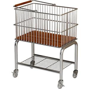Laundry Basket with Wheels, Moveable Laundry Cart, 2-Tier Stainless Steel Rolling Cart with Storage Rack, Storage Organizer for Laundry Room, Bedroom, Kitchen (Silver+Crystal Wheels)