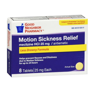 GNP Motion Sickness Less Drowsy Tab 8ct Meclizine HCL Oral Tablet 25 MG(3 Pack)