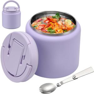 BABHAMNESS 26oz Soup Thermo for Hot Food Kids Insulated Vacuum Food Jar with Buckle Lid,Wide Mouth Leakproof Stainless Steel Lunch Container with Spoon-Purple