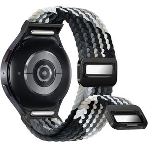 One Click No Gap Braided Bands Compatible with Samsung Galaxy Watch 7 6 4 5 FE Band 40mm 44mm/Galaxy Watch 6 4 Classic 47mm 43mm 42mm 46mm/Watch 5 Pro 45mm, 20mm Elastic Nylon Sport Strap Men Women (M-Black White)