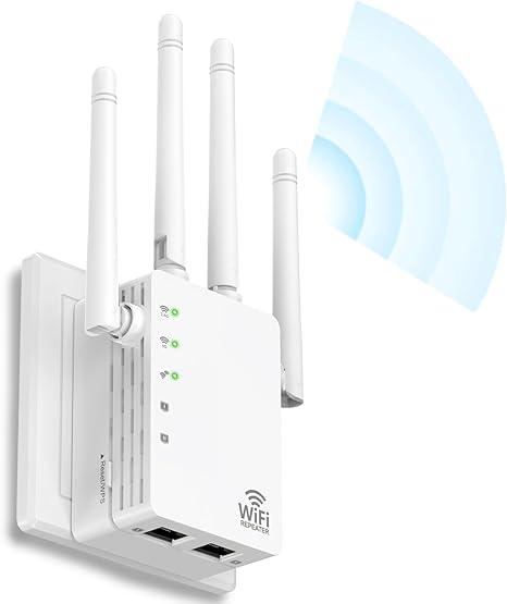 WiFi Extender, Long Range Internet Booster, WiFi Range Extender Covers Up to 12880 Sq. ft & 105 Devices, Dual Band 5GHz/2.4GHz, Supports Ethernet Port, 1200Mbps WiFi Extender, White-zc-BY