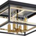 Modern Flush Mount Ceiling Light, 4-Light Metal Close to Ceiling Lamp, Adjustable Industrial Black Gold Light Fixture, Farmhouse Chandelier for Kitchen Island Hallway Dining Room