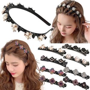 9PCS Hair Clips for Women Thick Hair, Braided Rhinestone Claw Clips with Non-Slip Teeth, Sparkling Crystal Hair Accessories for Wedding, Party, Daily Use (Gold/Silver/White)