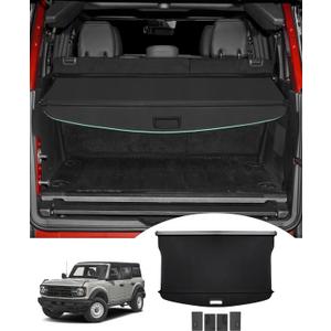 Powerty Cargo Cover for Ford Bronco 4-Door Soft Hard TOP 2021-2024 2025, Trunk Cover Retractable Trunk Security Shielding Shade Replacement for Bronco Accessories Punch-Free (Not for Bronco Sport)