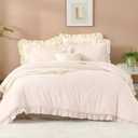 Litanika Light Pink Twin Size Comforter Sets, 2 Pieces Ruffle Farmhouse Aesthetic Bedding Comforter Sets, All Season Soft Lightweight Fluffy Microfiber Bed Set(66x90In Comforter, 1 Pillowcase)