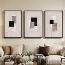 Vaskuro 3D Textured Large Framed Neutral Abstract Art, Set of 3 Black and Beige Modern Canvas Prints Paintings Artwork for Walls, Minimalist, Living Room, Hallway, Stair, Office Wall Decor 24x36 In
