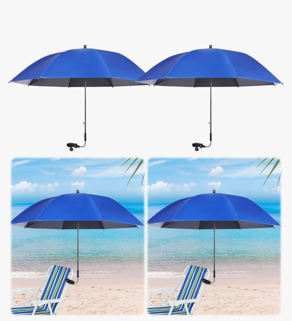 Hosuly 4 Pcs 46" Chair Umbrella with Universal Adjustable Clamp Sun Protection Portable Outdoor Umbrella for Camping Chair Patio Golf Carts, Not Include Chair
