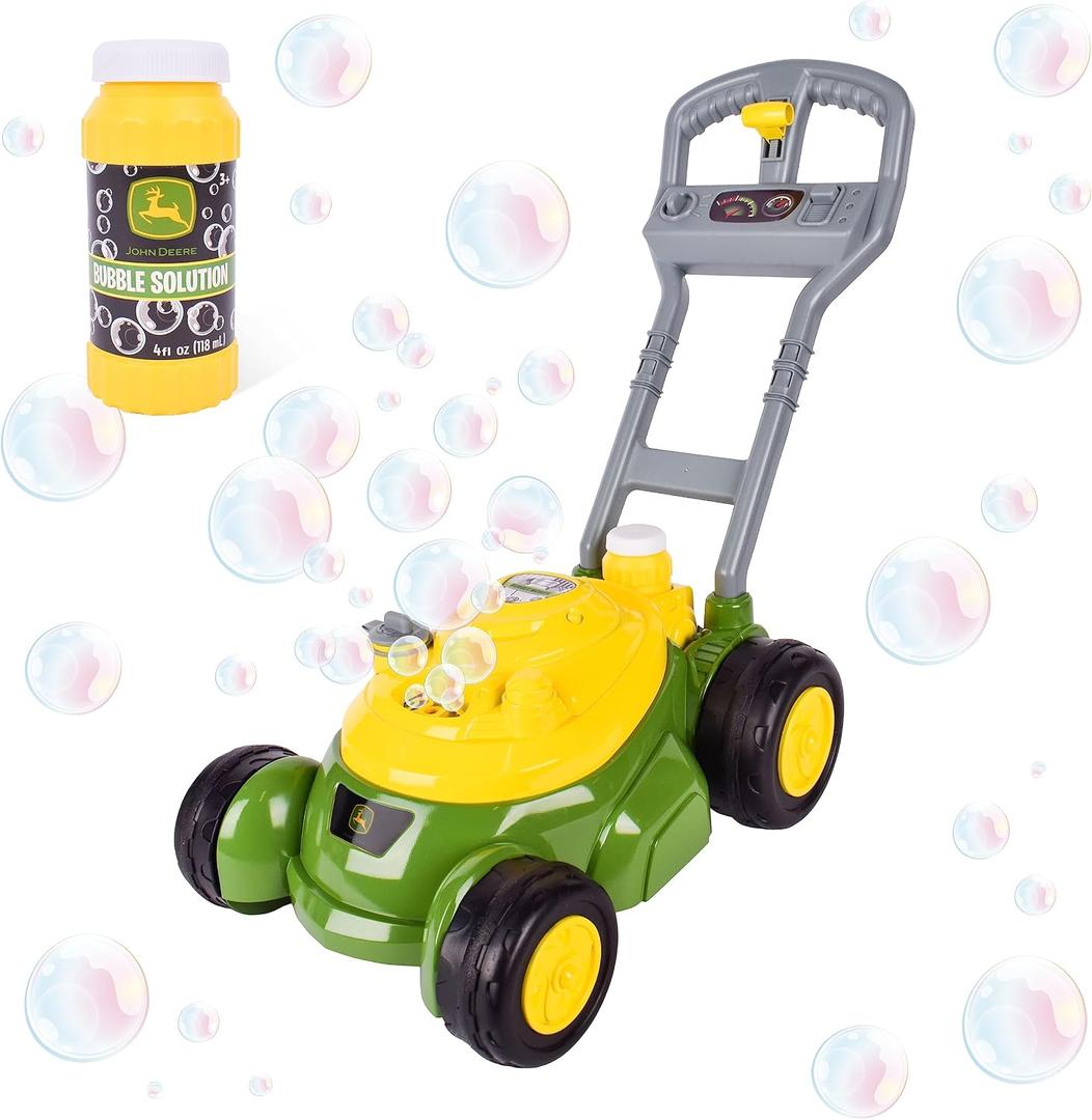 John Deere Bubble Lawn Mower for Toddlers, Bubble Blowing Machines, Indoor and Outdoor Gardening Toy, Birthday, Party Favor for Preschool Girls and Boys, No Batteries Required, 2+, Large