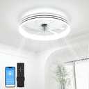 VOLISUN Low Profile Ceiling Fans with Lights and Remote, 20in Flush Mount Ceiling Fan with Light, 3000K-6500K Dimmable Fandelier LED Fan Light, White Bladeless Ceiling Fans with Lights for Bedroom