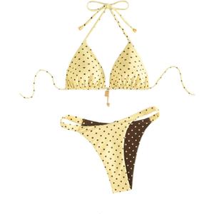 SOLY HUX Women's Polka Dots Bikini Set Halter Triangle String Thong Reversible Summer Beach Two Piece Swimsuit (Multicolor), Small