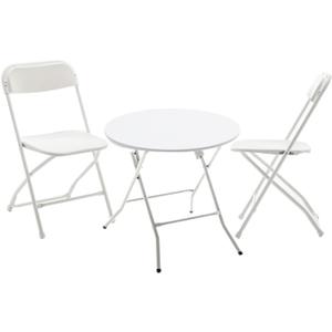 BTEXPERT Folding Card Portable, 24" Round Plastic Table 2 Adult Chairs for Board Games Nights Gatherings Party Home Indoor Outdoor Lightweight, 3 Piece Set, White & Granite White (3 Piece Set C)