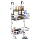 Gaseawolf Over the Door Shower Caddy, Stainless Steel Hanging Shower Caddy, No Drilling Shower Organizer Over Shower Door with 2-Tier Rack and Hooks, Holds Body Wash, Shampoo, Soap, Razor, Silver