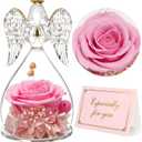 Yamonic Mom Birthday Gifts for Mom, Angel Figurines with Real Rose Gifts for Her Mom Grandma,Preserved Flowers Rose Angel Figurines for Mothers Day Christmas Anniversary Birthday Gifts for Her (Pink)