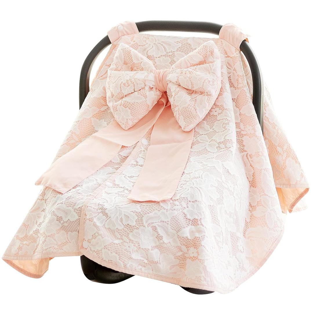Baby Carseat Canopy Cover with Bow for Girls Boys with Bow Stroller and Cart Cover Carseat Nursing Cover for Newborn