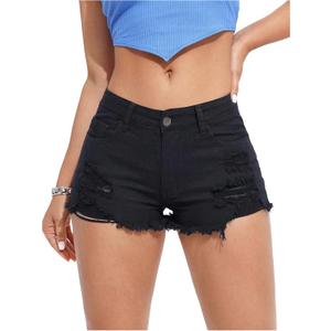 Verdusa Womens Shorts Jeans Y2k Outfits Summer Vintage Low Rise Ripped Distressed Skinny Mini Denim Shorts, M