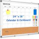 Monthly Calendar Whiteboard Dry Erase Cork Board Combo for Wall, 24" x 18" Double-Sided Calendar White Board and Bulletin Board, Portable Board for Office, Kitchen, School, Home