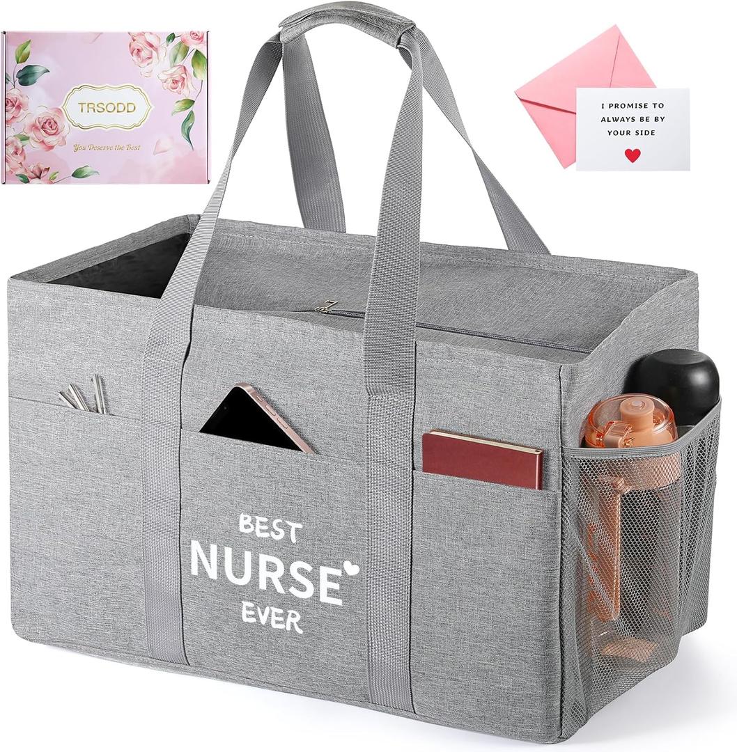 2 x TRSODD Nurses Week Gifts for Women Nurse Appreciation Birthday Gifts for Women Reusable Grocery Bags Foldable 10 Gallon Extra Large Utility Tote Bag (Best Nurse Ever)