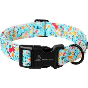 ARING PET Summer Dog Collar-Cotton Lightweight Dog Collars, Adjustable Blue Pet Collar Puppy Collars with Quick Release Buckle for Small Medium Large Dogs (submarine world)