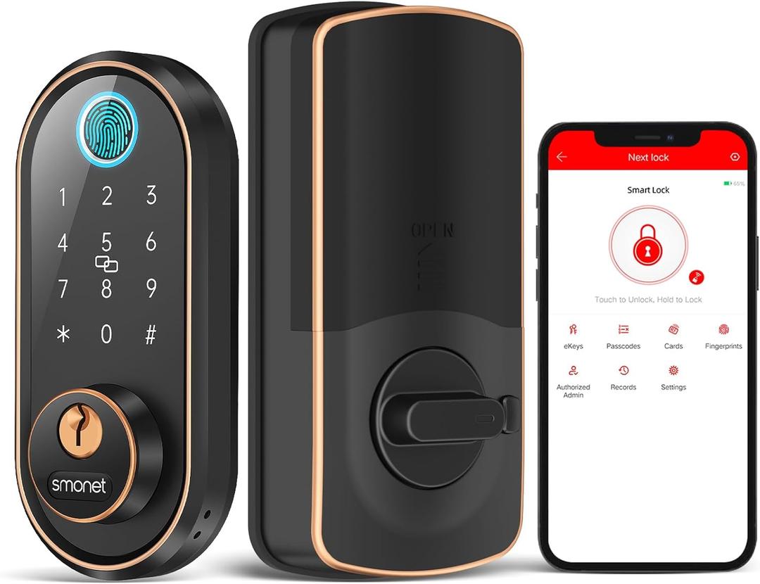 Keyless Entry Door Lock - Fingerprint Smart Deadbolt: SMONET Smart Biometric Deadbolt, Electronic Touchscreen Keypad Digital Door Lock with Code, Work with Alexa for Homes and Hotel Oil Rubbed Bronze