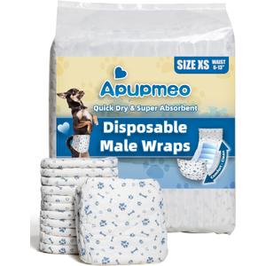 Dog Diapers Male Wraps, Disposable Male Dog Diaper, Super Soft Absorbent Doggie Diapers for Boy Dogs with Incontinence Marking or Excitable Urination(XS, 50)