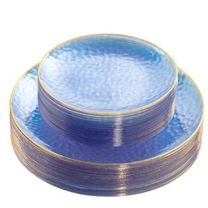 Rubtlamp 60Pcs Clear Blue Plastic Plates, Hammered Blue Plates, Clear Fancy Disposable Plates With Gold Rim Include 30 Dessert Plates, 30 Dinner Plates for Party