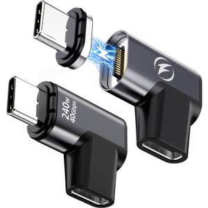 240W USB C Magnetic Adapter, (2 Pack) Magnetic USB C Adapter Right Angle 24Pin with USBC 4 40Gbps 8K 60Hz for iPhone 16/15 Series, Thunderbolt 3/4, MacBook Pro/Air and More Type C Devices