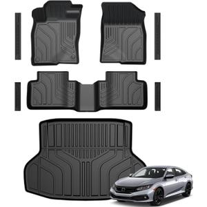 Floor Mats for Honda Civic 2016-2021, All Weather Floor Mats Trunk Cargo Liner and Door Sill Guards Accessories, Full Coverage Set (Fit Sedan Models)