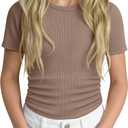 Girls Ribbed Short Sleeve T-Shirt | Crew Neck, Ribbed, Solid, Slim, Basic Layer Tops, Summer, Casual School Outfits, Trendy, Kids, Tween, Teen Youth