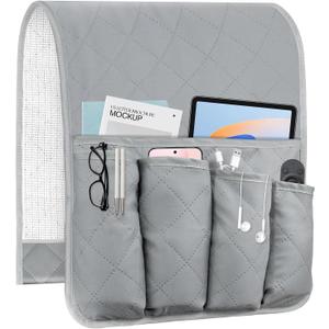 Sofa Armrest Organizer Non-Slip Arm Chair Bedside Storage Caddy Organizer Armchair Caddy for Recliner Couch Remote Holder with 5 Pockets for Cell Phone TV Remote Control Magazines(Grey) (GRAY-1)