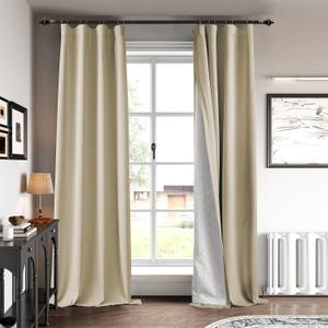 KNEQOIT 3-in-1 Layers Soundproof Fully Blackout Curtains 72 inch - Thermal Insulated, Noise Canceling Back Tab Drapes for Kids Bedroom, with Hooks, Beige, 50x72 Inch, 1 Panel