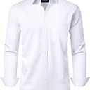 Alimens & Gentle Men's Dress Shirts Long Sleeve Wrinkle-Free Stretch Shirts Solid Formal Button Down Shirt with Pocket, L