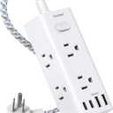 One Beat Short Extension Cord 1Ft, Flat Plug Power Strip Surge Protector - 6 Widely Outlets with 4 USB Ports (2 USB C), Wall Mount Small Power Strip for Travel, Home Office College Dorm Essentials