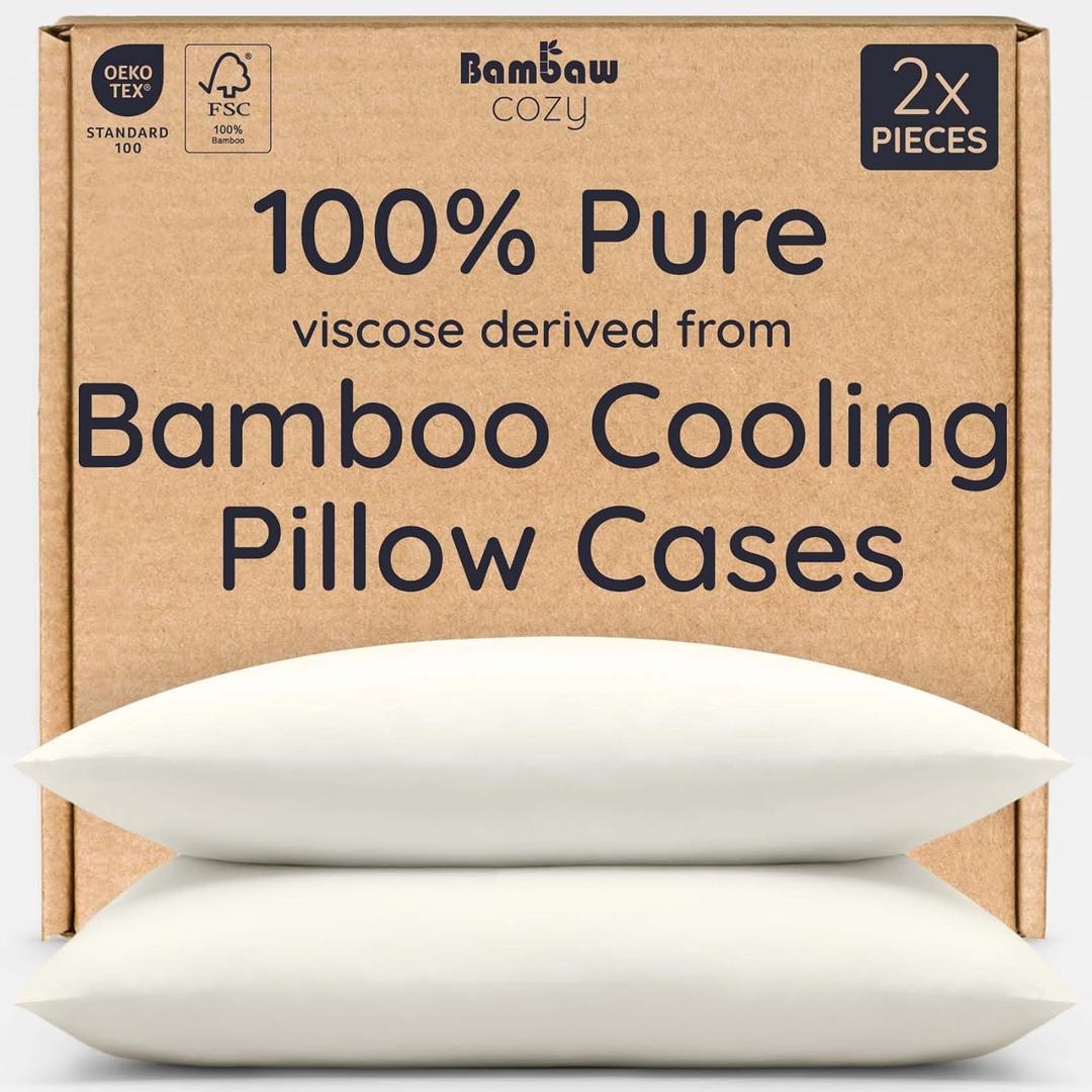 Bambaw 100% Viscose Derived from Bamboo Pillowcases King Size  Set of 2 King Size Cooling Pillow Cases for Ance with Envelope Closure, Breathable & Luxury Pillow Cases, Soft Pillow Cases (Ivory)