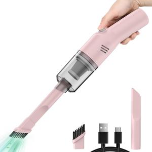 Portable Mini Car Vacuum Cleaner Pink, High Power Cordless(400g) Handheld Rechargeable Vacuum Cleaner for Desk V06