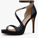 Stiletto Women High Heels: 4.3 Inch Comfortable Heels Prom Party Wedding, Peep Toe Platform Heels, Black White Silver Gold Strappy Heel Sandals, Size 8