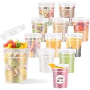 32 oz -12 Pack Reusable Food Freezer Storage Containers with Lids, BPA Free Twist Top Deli Container, Leak Proof, Stackable, Microwave and Dishwasher Safe
