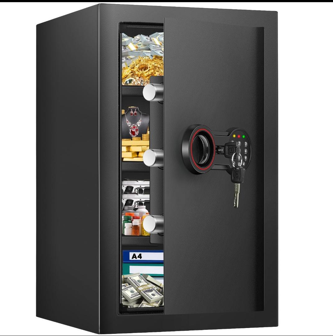 [23.6" Tall] Large Safe Box with LED Light, Anti-theft Home Safes with Programmable Keypad, Spare Keys and 3 Removable Shelves, Digital Security Safes for Home Money Firearm Documents Medicines