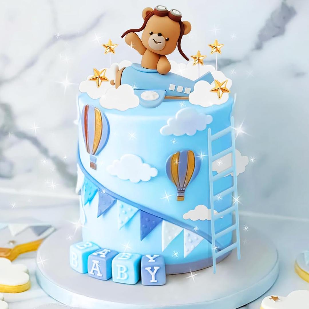 LaVenty Blue Airplane Cake Topper Airplane Cake Decorations Plane Cake Topper for Time Flies 1st Birthday Decorations Airplane Birthday Baby Shower Decorations
