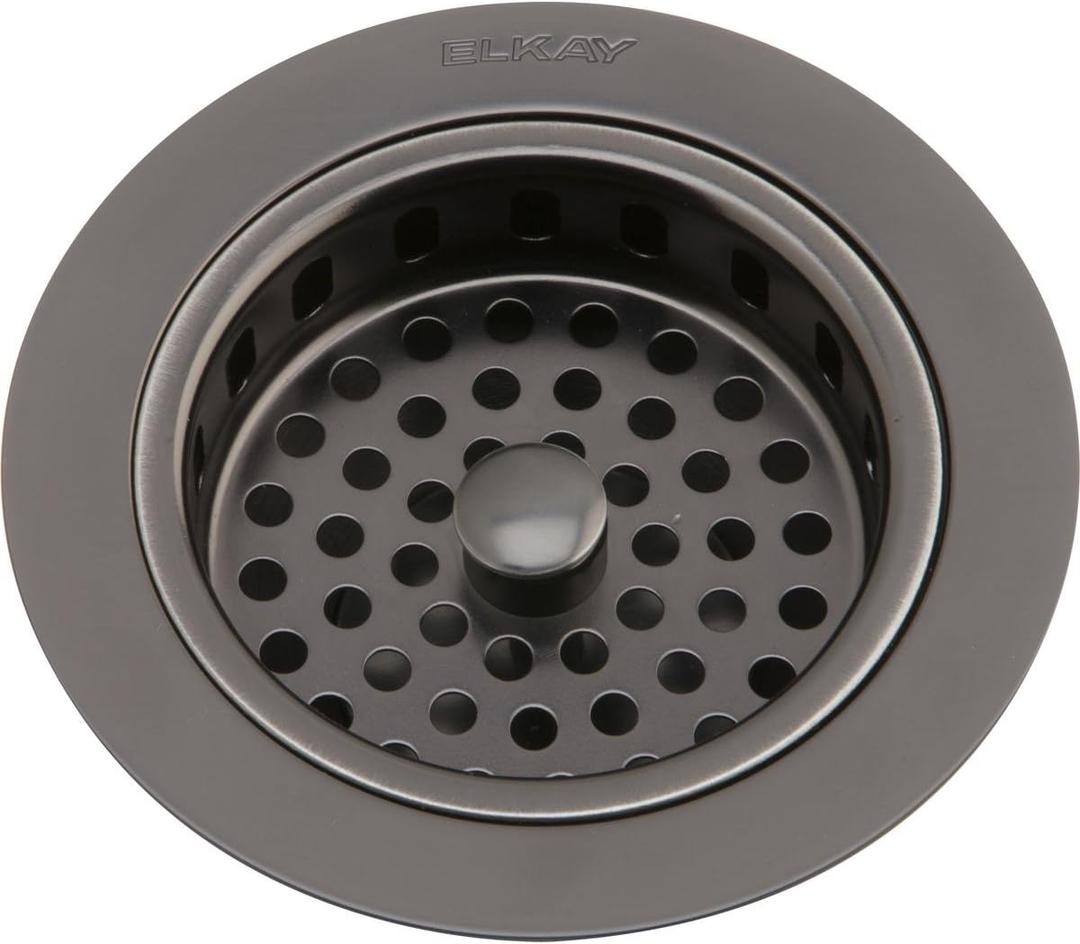 Elkay LKS35AS Drain Fitting with Antique Steel Finish Body and Basket with Rubber Stopper