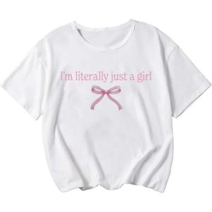 Girl's Bow Graphic Tees Crew Neck Short Sleeve Summer T Shirts Preppy Cute Clothes for Girls