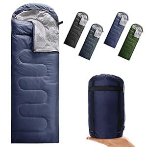 Petgin Camping Sleeping Bag 3 Seasons Warm & Cool Weather, Lightweight, Waterproof, Portable Backpacking for Adults & Kids - Camping Essentials Gear Accessories Hiking Travel-Dark Blue