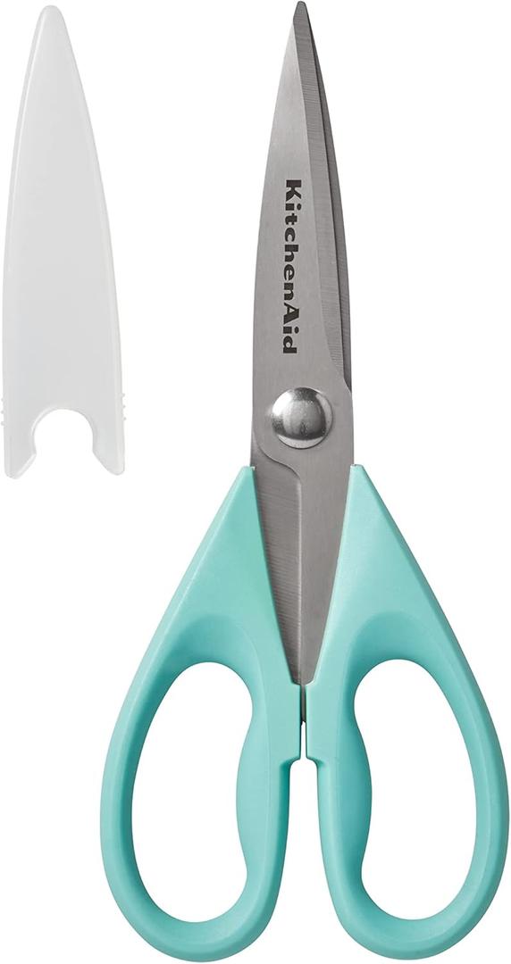 KitchenAid All Purpose Kitchen Shears with Protective Sheath Durable Stainless Steel Scissors, Dishwasher Safe, Soft Grip Comfort Handle, 8.72 Inch, Aqua Sky (1 Pack)