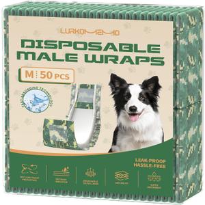 Dog Diapers Male,50 Count Medium Adjustable Male Dog Diapers Disposable,Dog Belly Band, Male Dog Wraps Ideal for Doggie, Puppy,Super Absorbent & Wetness Indicator(M Same as Other Brands' S)