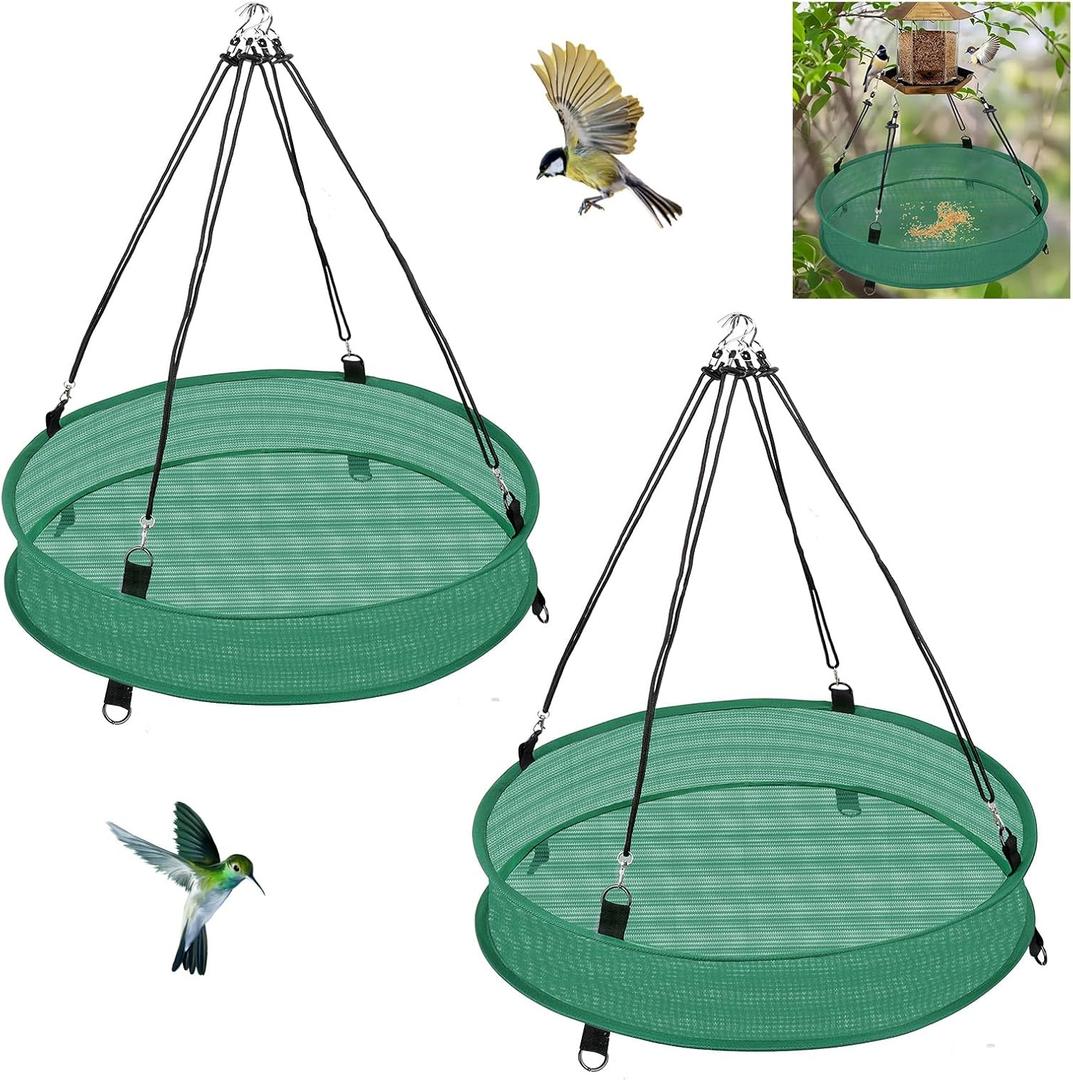 2Pcs Bird Seed Catcher Tray for Hanging Bird Feeder Platform, 4" Deep Birdseed Hoop for Hummingbird Feeders Bee Feeder Outdoor Garden Accessories (Green, 20inch)