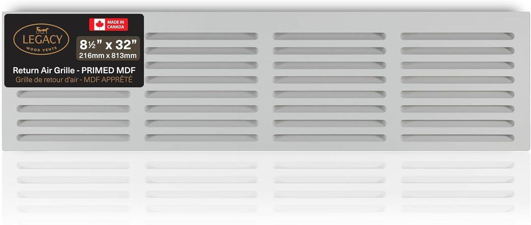 Return Air Grill 30x6 Duct Opening (3/4 x 32'' x 8 1/2" Overall Size), Noise Free-high Airflow Vent Cover, Wide & Angled/Slots, Made from 3/4 Thick MDF, Sanded & Primed, Ready to Paint