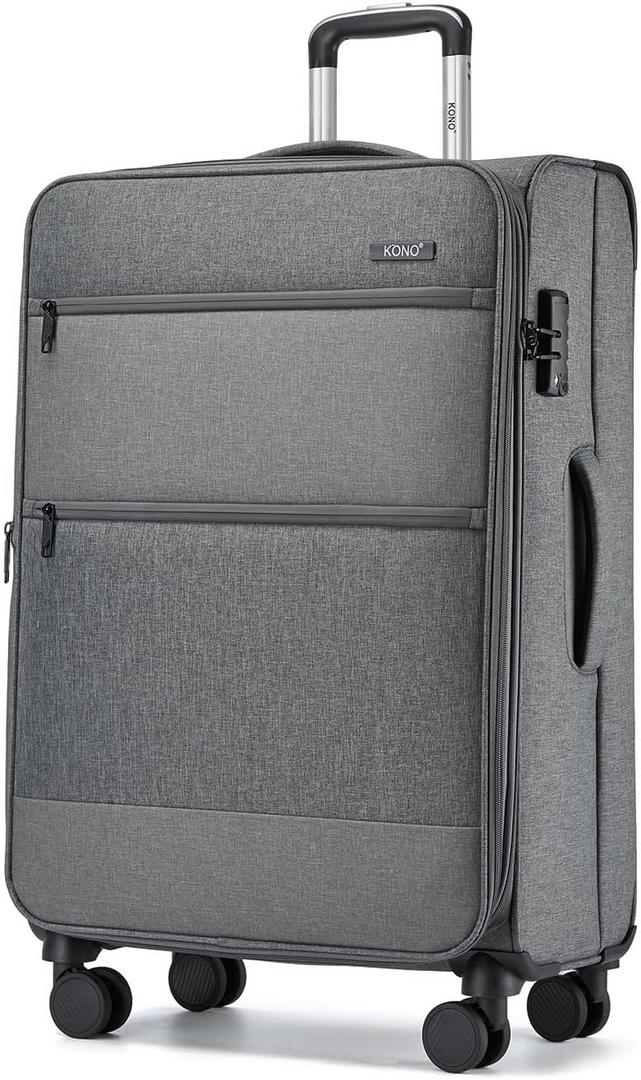Kono 28 Inch Softside Expandable Checked Luggage with 8 Spinner Wheels TSA Lock Softshell Lightweight Business Travel Suitcase for Men and Women, Grey