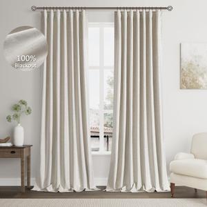 Greyish Beige Linen 100% Black Out Curtains 102 Inches Long 2 Panels Set for Bedroom Living Room Darkening Curtains Neutral Thermal Insulated Noise Reducing Blackout Window Drapes Light Taupe (52"W x 102"L (Pack of 2))