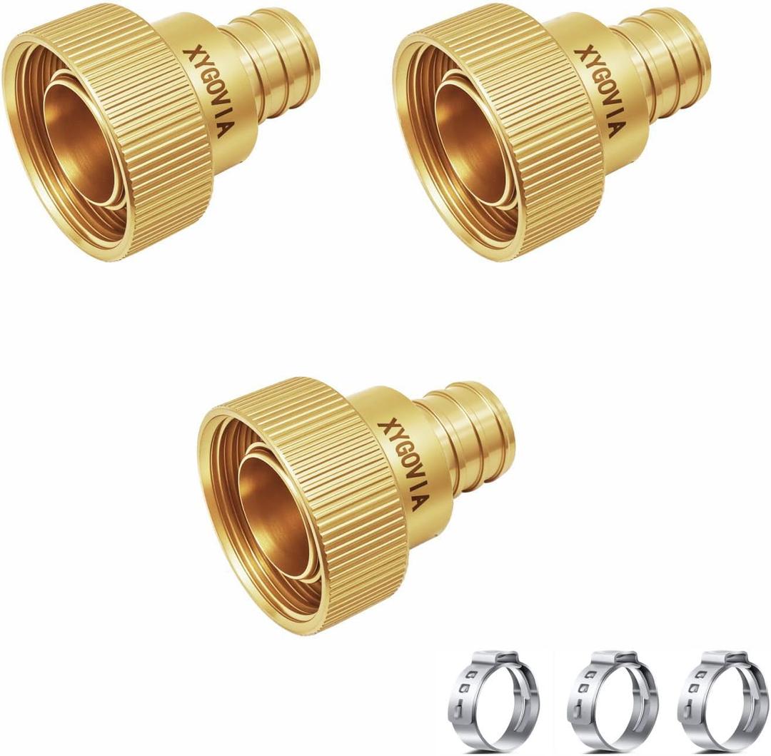 3 Pack 3/4" Lead-Free Polly Alloy Brass PEX Crimp Supply Adapter with Copper Crimp Rings | Pure-Flow Design for Plumbing & Water Supply Lines