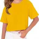 ZDC Girls T Shirts Short Half Sleeve Crew Neck Drop Shoulder Loose Fit Summer Crop Tops 5-14 Years (Yellow)