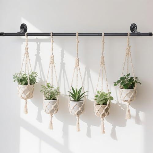 Ihomepark Plant Hanging Rod 44.5”, Plant Rod for Hanging Plants Indoor, Vertical Planter Hnaging for Wall Mount Window or Ceiling, Black